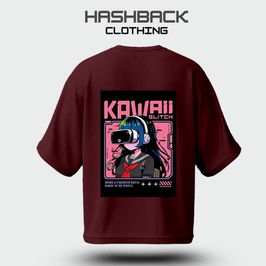 Hashback Aesthetic Graphic Drop Shoulder T-Shirt – Maroon | Oversized Streetwear Tee for Men & Women