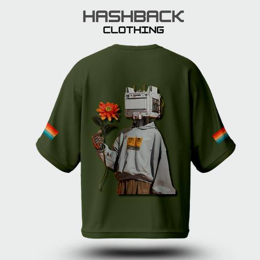 Hashback Retro Vintage Drop Shoulder Tee (OLIVE GREEN)