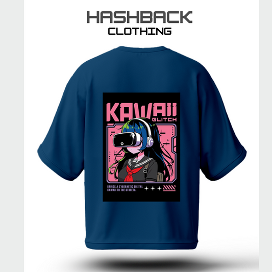 Hashback Aesthetic Graphic Drop Shoulder T-Shirt – Petroleum Blue | Oversized Streetwear Tee for Men & Women