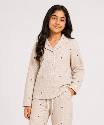 Kids Unisex Printed Night Suit – Flannel Yarn Dyed