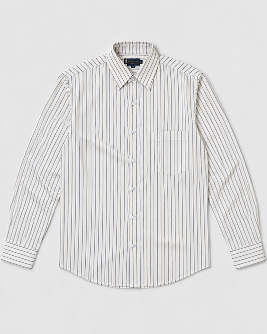 Men’s Cream Pinstripe Full Sleeves Cotton Classic Collar Shirt