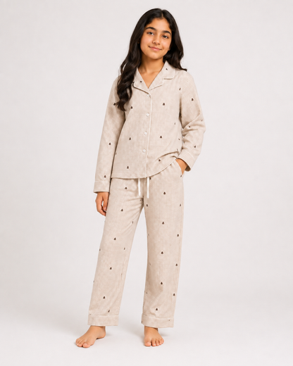 Kids Unisex Printed Night Suit – Flannel Yarn Dyed