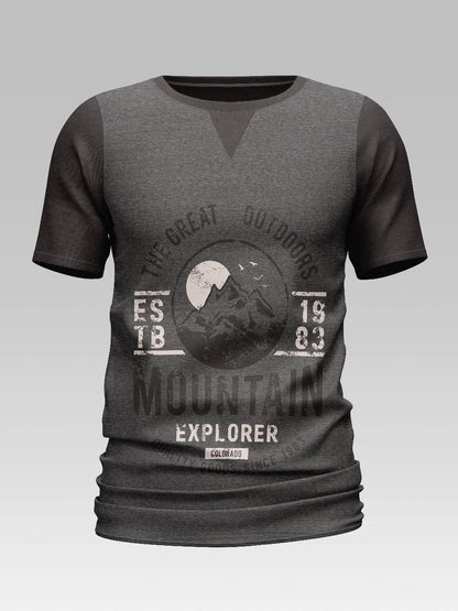 Printed Crew Neck T Shirt For Men Print Grey