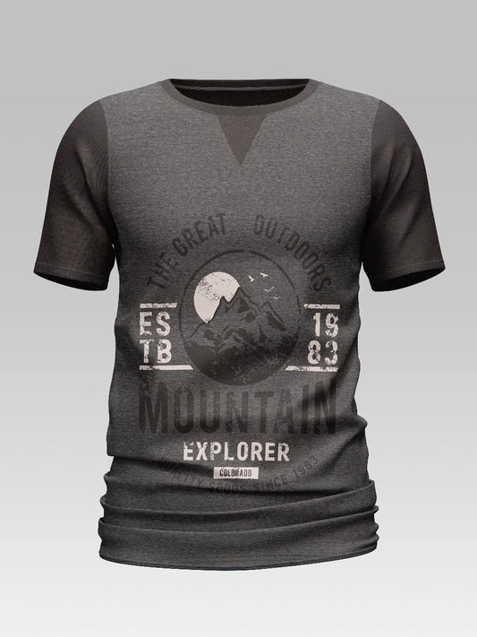 Printed Crew Neck T Shirt For Men Print Grey