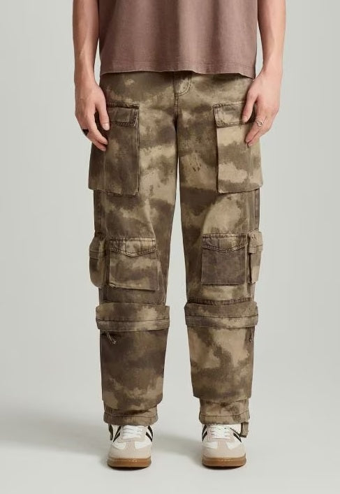 Baggy Loose Fit 12 Cargo Pockets Trousers - Beige