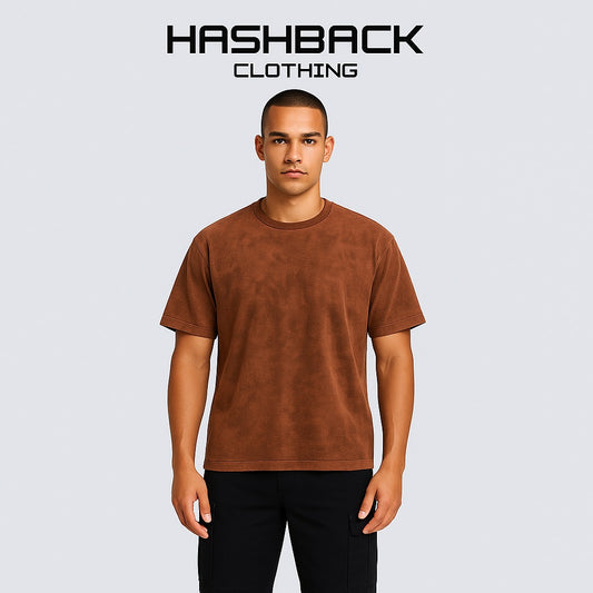 HASHBACK DROP SHOULDER ACID WASH TSHIRT-RUST OXIDE