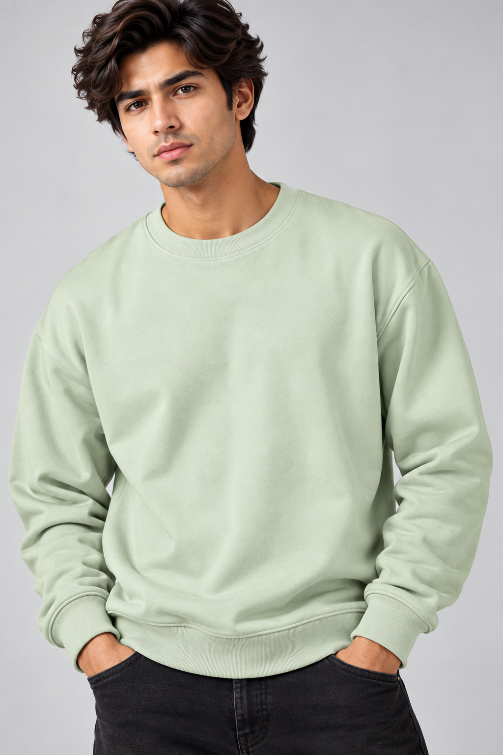 Sweatshirt Oversized Drop Shoulder Crew Neck - ARTICHOKE