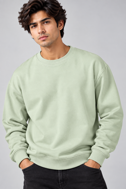 Sweatshirt Oversized Drop Shoulder Crew Neck - ARTICHOKE