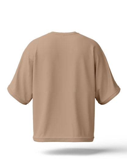 Hashback Drop Shoulder Tee fearfully & wounderfull (Beige) Oversized Streetwear Tee for Women