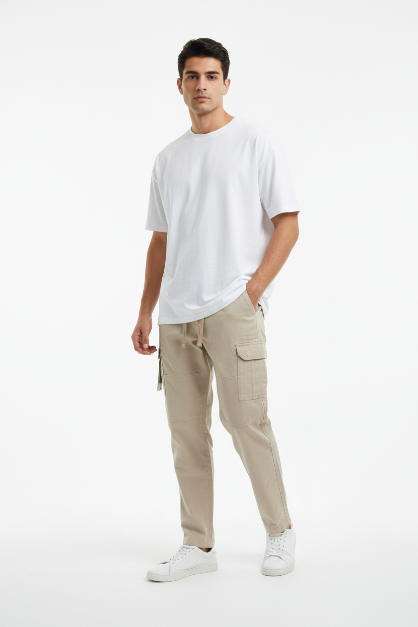 Beige Cargo Trousers Model