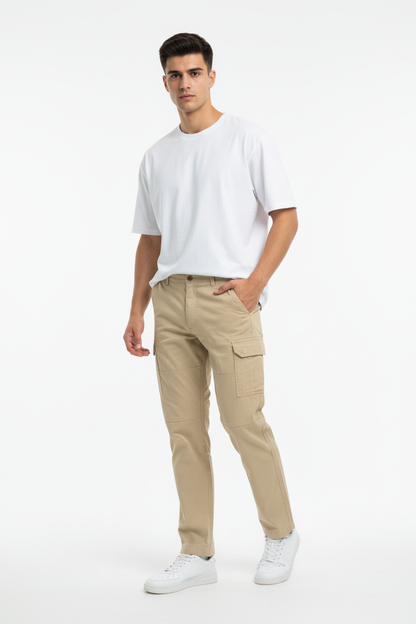 Beige Cargo Trousers Model