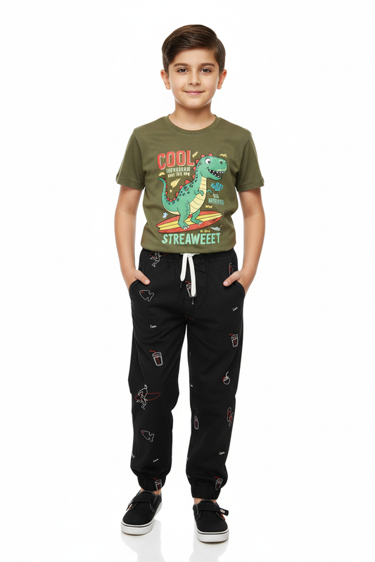 Black Joggers - Olive Green Tee