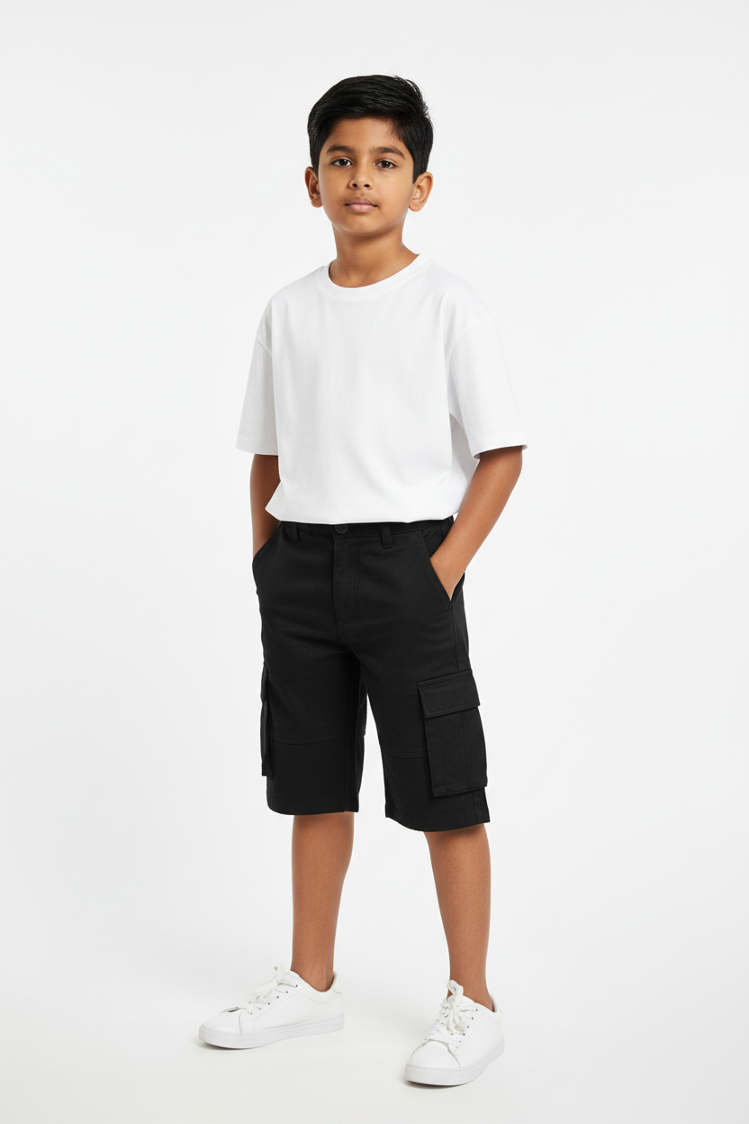 Boys Black Cargo Shorts