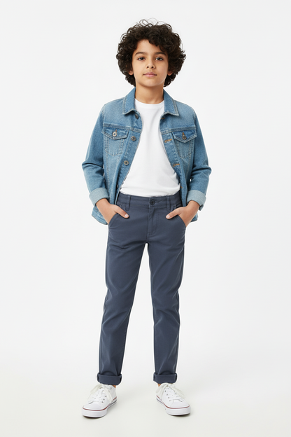 Boys Grey Chino Pant - Standing Pose