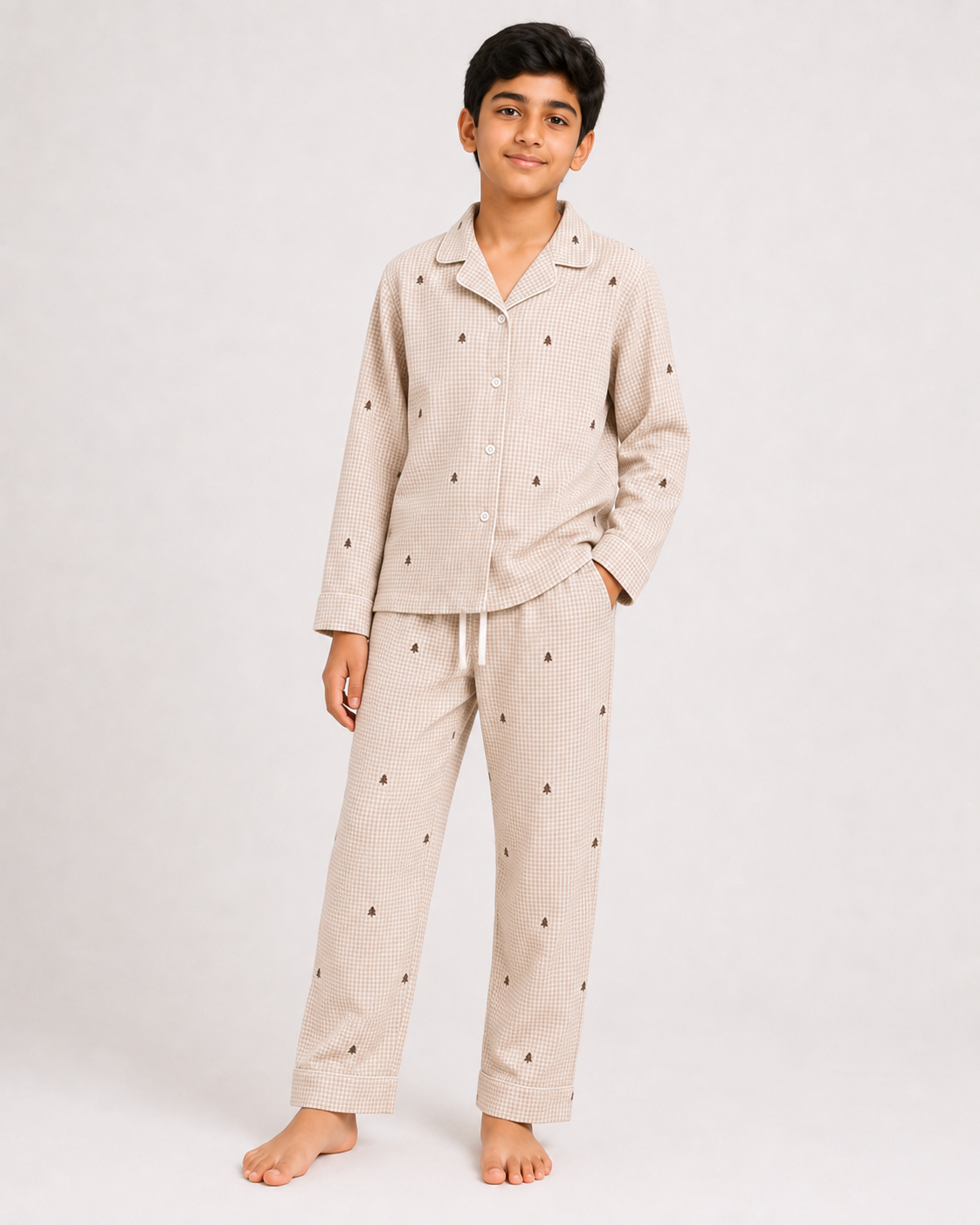 Kids Unisex Printed Night Suit – Flannel Yarn Dyed
