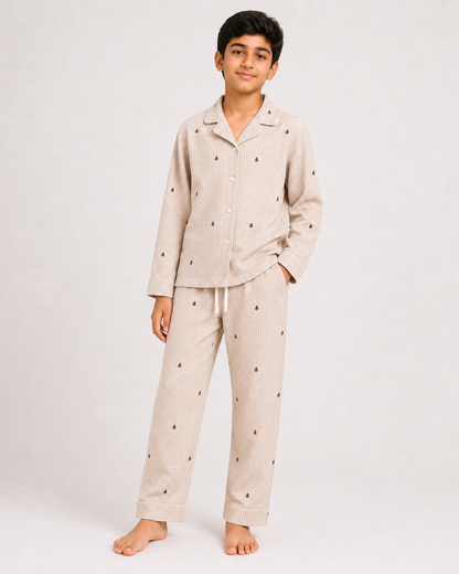 Kids Unisex Printed Night Suit – Flannel Yarn Dyed