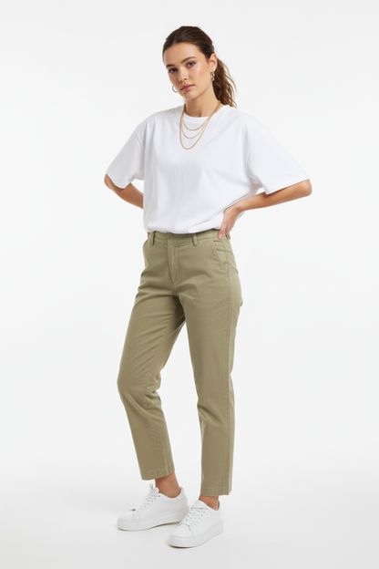 Confident standing with hands on hips