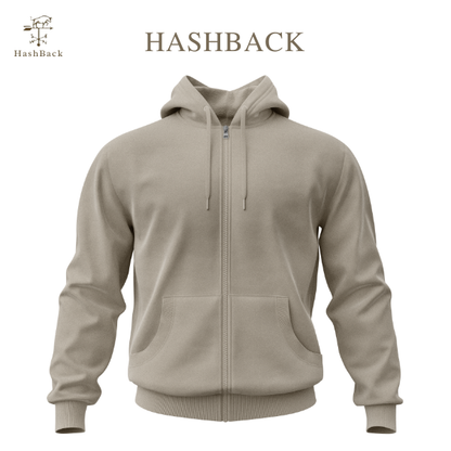 HashBack Plain Zipper Hoodie Deep Beige Big & Tall
