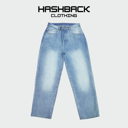 Men's Faded Mid Blue Wide Leg Jeans