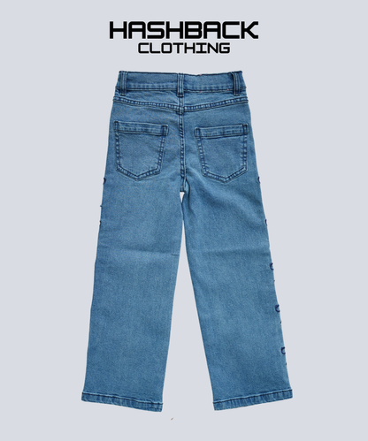 Girls Bow Embroidery Wide-Leg Denim Jeans - Back View