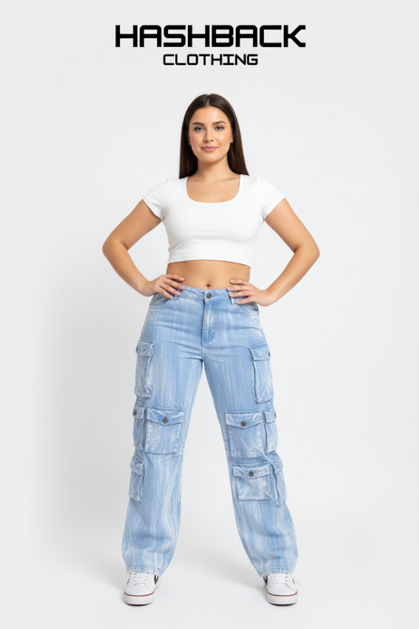 Front pose - Blue cargo pants