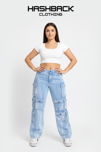 Front pose - Blue cargo pants