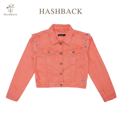 Hashback Girls' Coral Pink Denim Jacket