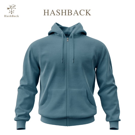 HashBack Plain Zipper Hoodie Metallic Blue