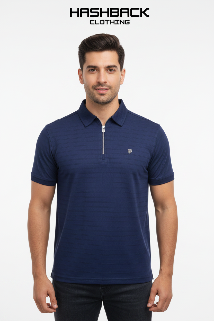 Navy Blue Zip Polo – Model