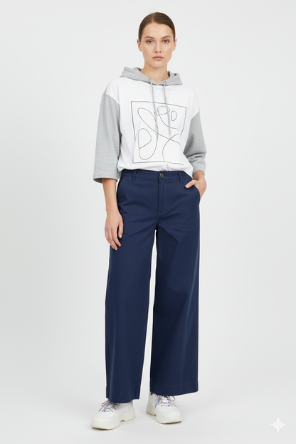 Navy pants standing pose