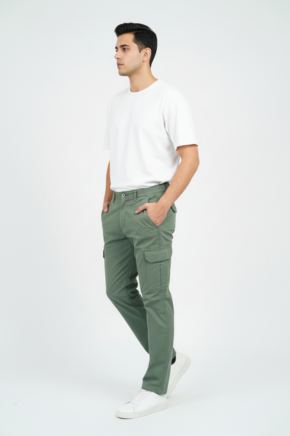 Olive Cargo with White Tee
