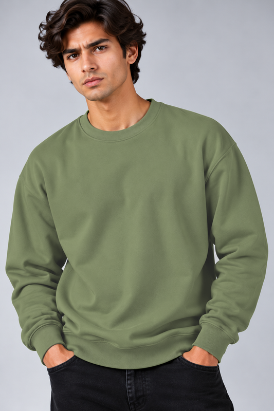 Sweatshirt Oversized Drop Shoulder Crew Neck Olive