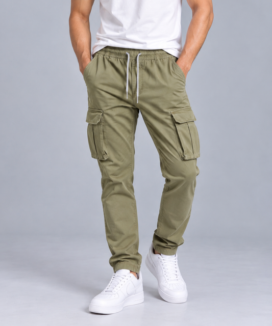 Men's Cargo Jogger Trousers with Flap Pockets-HB