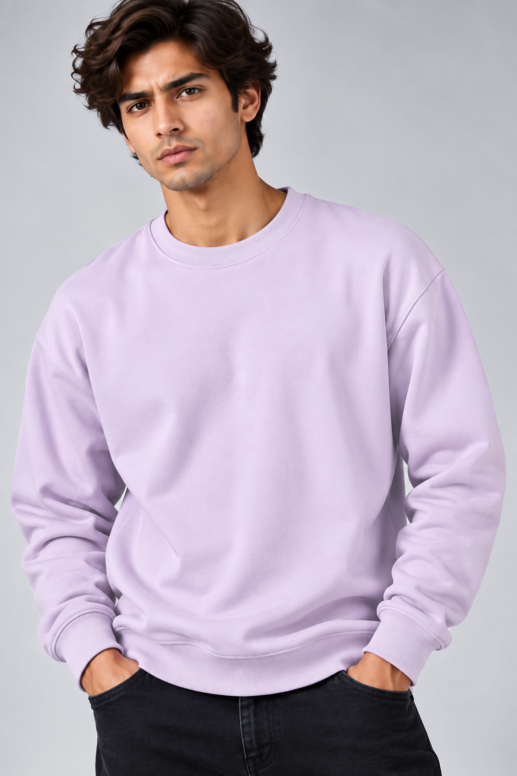 Sweatshirt Oversized Drop Shoulder Crew Neck - PURPLE ICE