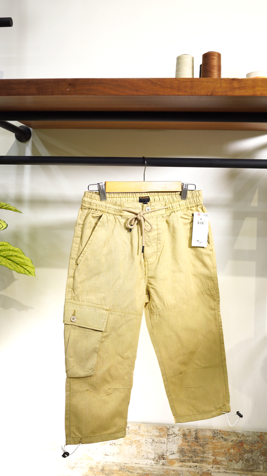 Men's Camel Quarter Length Cargo Shorts with Drawstring Waist & Side Pocket – Casual Summer Wear