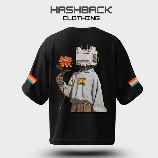 Hashback Retro Vintage Drop Shoulder Tee (BLACK)