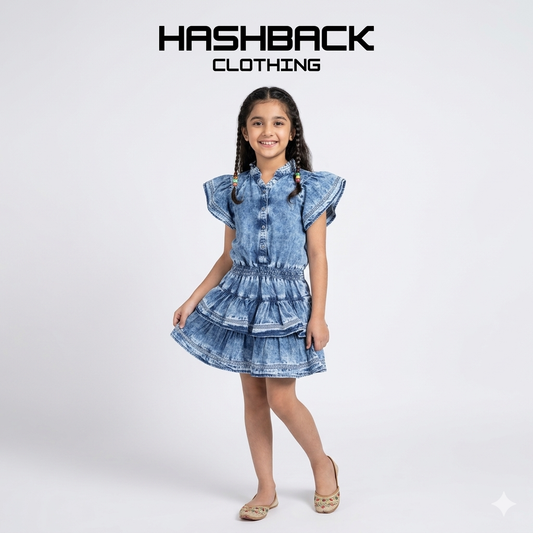 Girls Denim Ruffled Frock