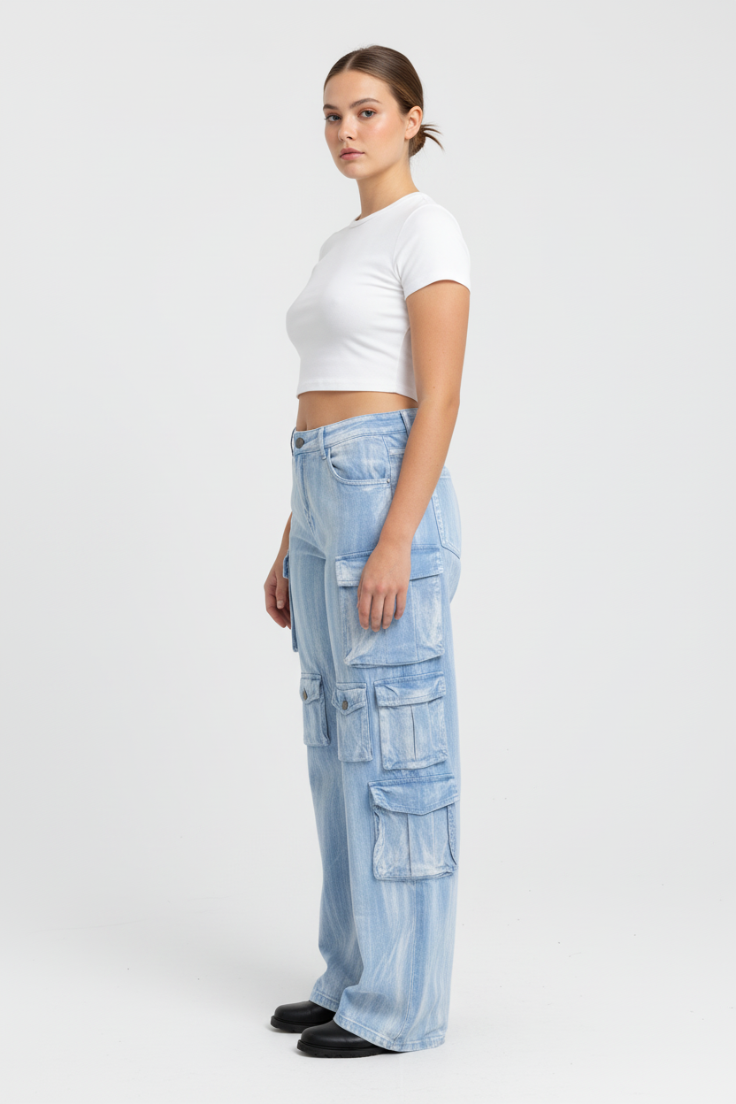 Side profile - Blue cargo pants