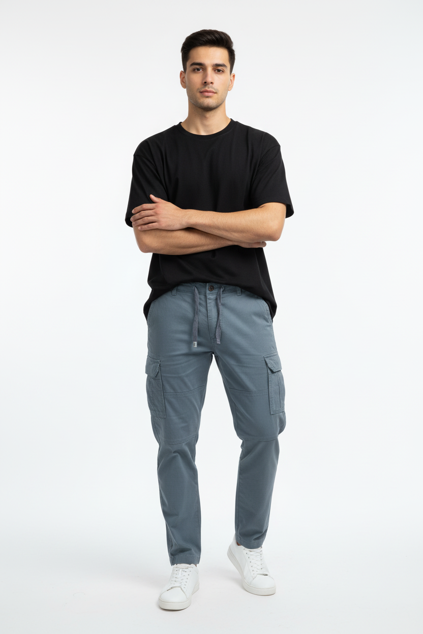Steel Grey Cargo Trousers Model