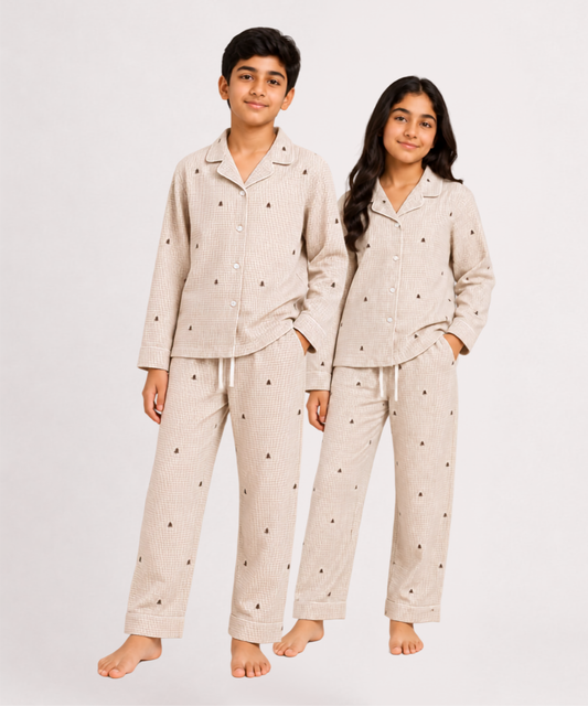 Kids Unisex Printed Night Suit – Flannel Yarn Dyed