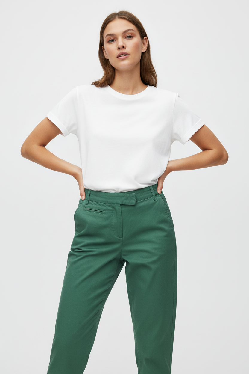 Waist-focused shot with hands on hips