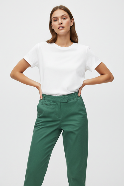 Waist-focused shot with hands on hips