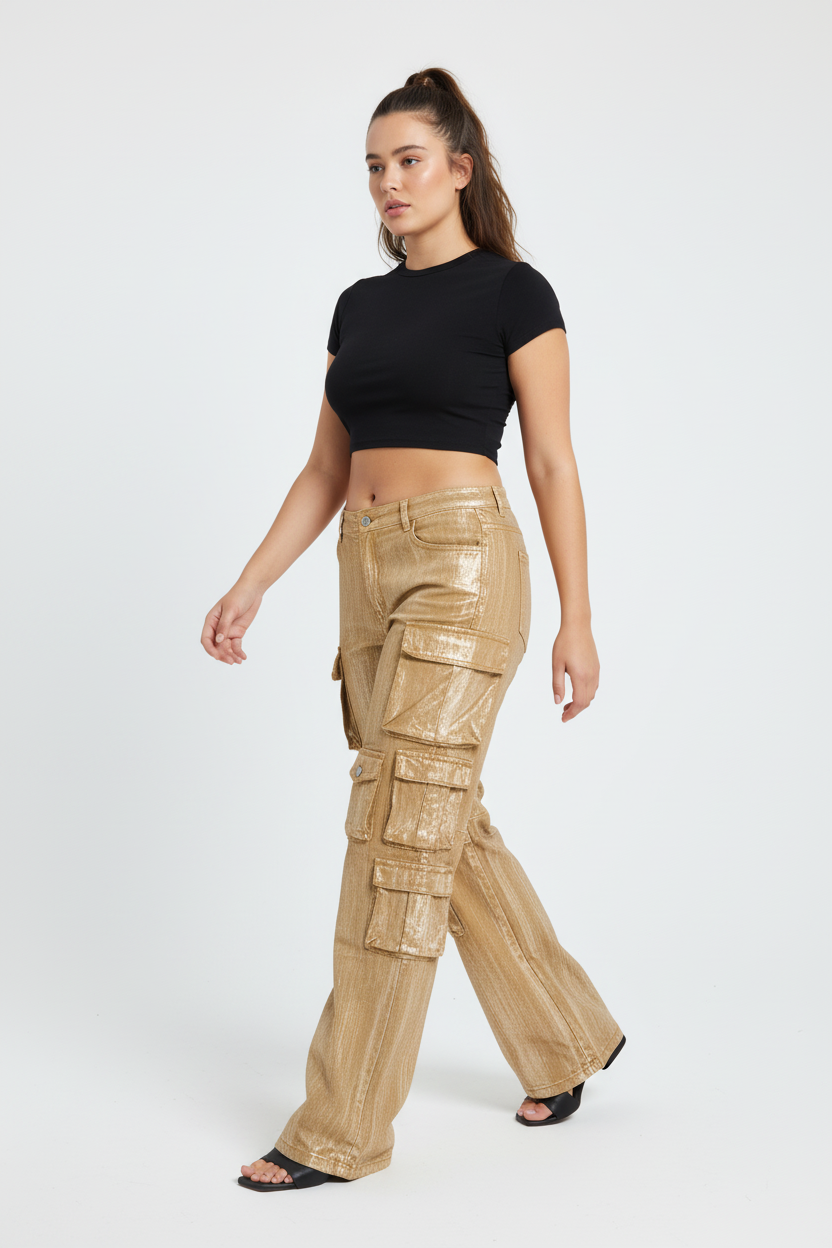 Walking pose - Gold cargo pants
