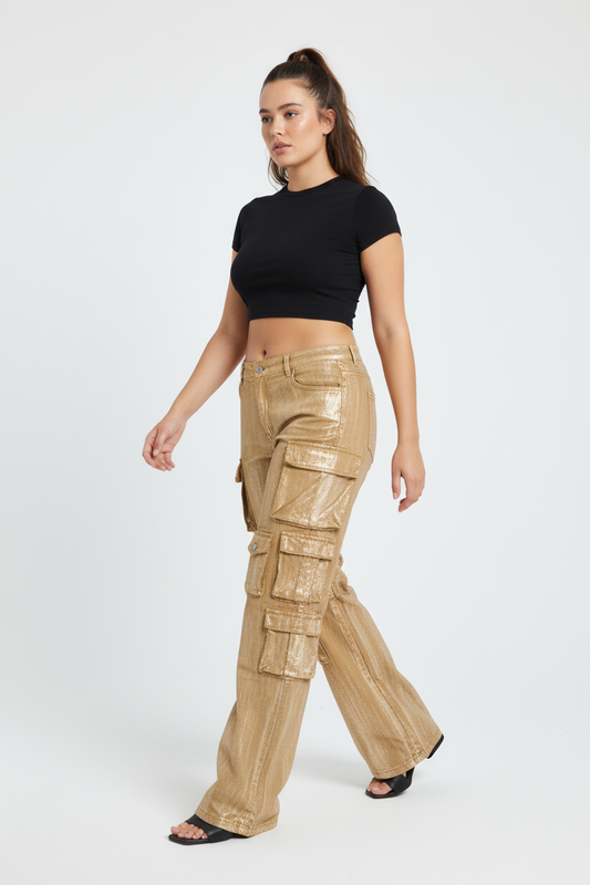 Walking pose - Gold cargo pants